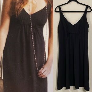 Cabi Women’s Midi Dress Large Black Stretch Spandex Ruched Front Flowy Casual